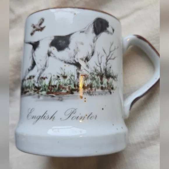 Vintage Enesco Speckled Stoneware Mugs Sporting Dogs Set Of 4 - Picture 7 of 9